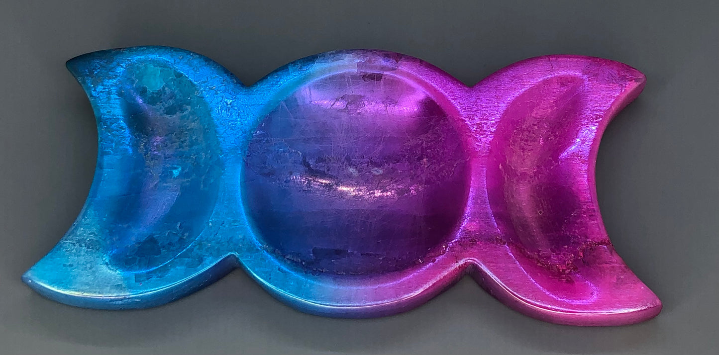 Satin Spar Selenite Aura Triple Moon Trinket Dish