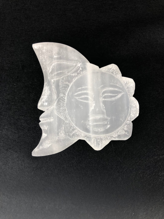 Selenite Moon & Sun Carving